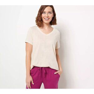 Anybody Beach Wash Jersey Short Sleeve Top Womens S Cream Pearl Cotton Blend NEW